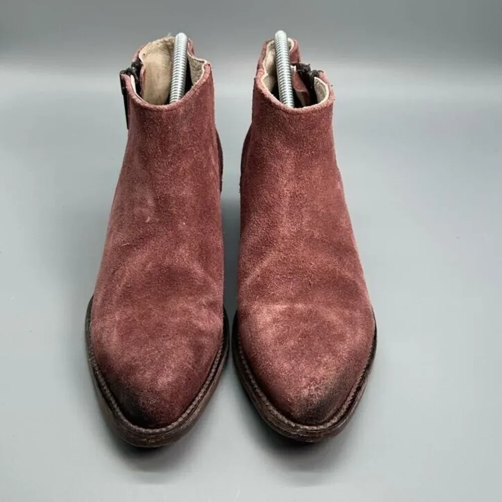 Freebird by Steven Onyx Womens 9 Burgundy Booties Leather Side Zipper Block Heel_3